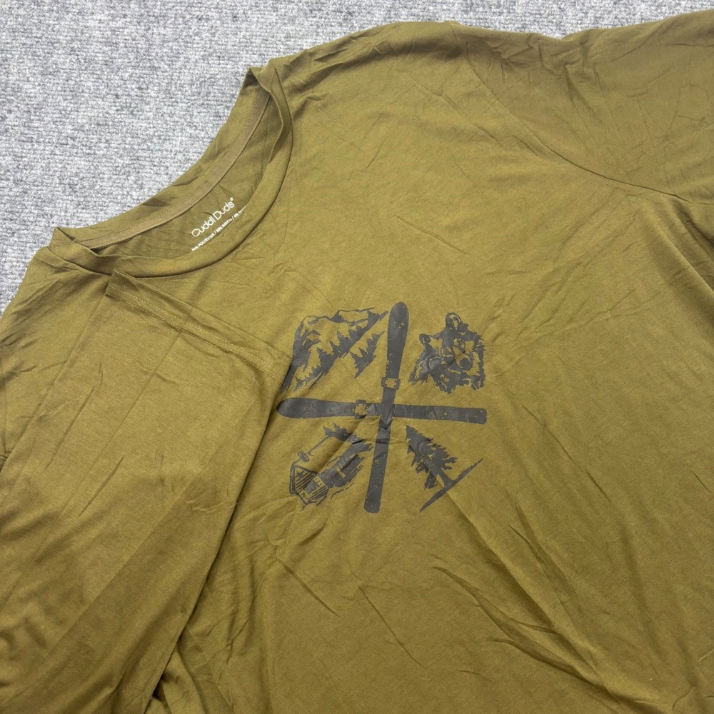 Cuddl‎ Duds Long Sleeve T-Shirt XXL Olive Green Ski Graphic Mens